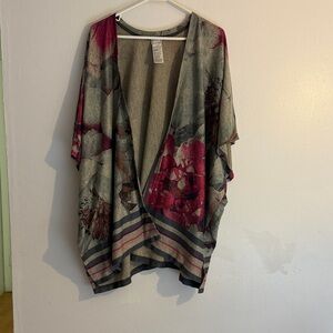 Chicos Floral Kimono Cardigan with Stripes for women size L/XL